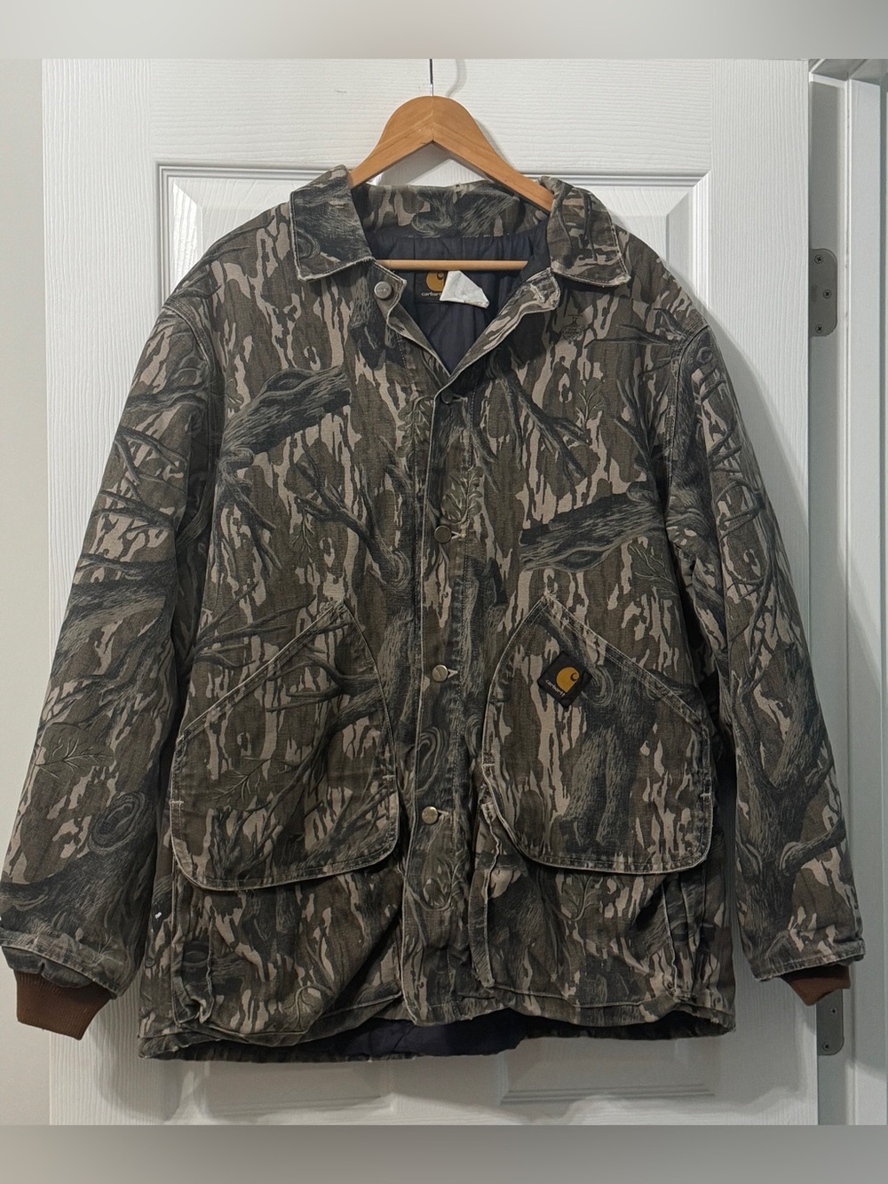 Vintage Carhartt J63 MOT Heavy Canvas Mossy Oak Hunting Jacket